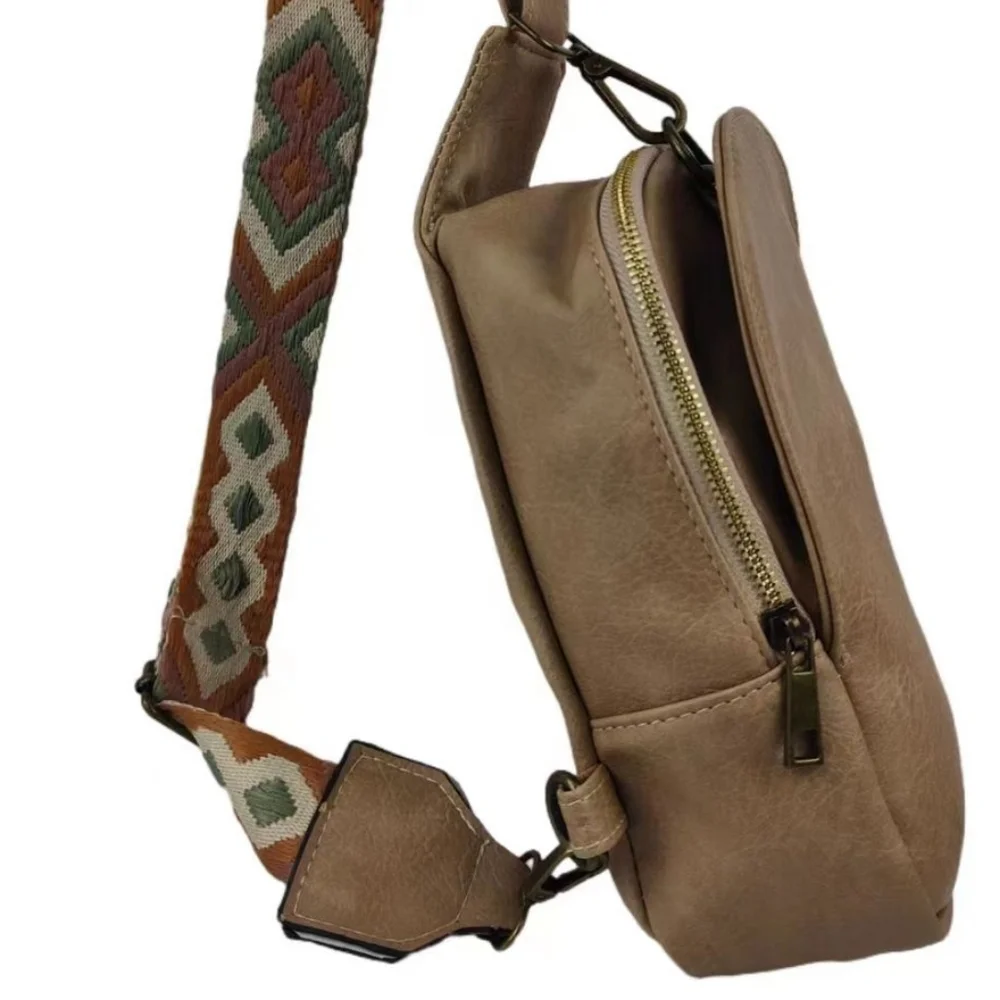 Vegan Leather Crossbody Sling Bag Shoulder Purse Convertible Wide Guitar Strap